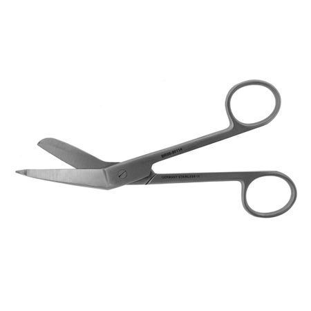 Bandage Scissors BR Surgical Lister 5-1/2 Inch Length OR / Surgical Grade German Stainless Steel NonSterile Left Handed Finger Ring Handle Angled Blunt Tip / Blunt Tip