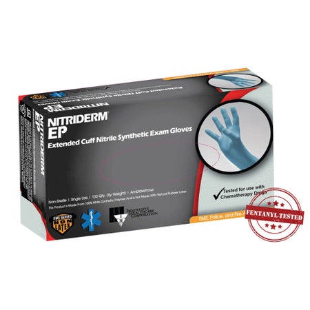 Exam Glove NitriDerm® EP X-Large NonSterile Nitrile Extended Cuff Length Fully Textured Blue Chemo Tested / Fentanyl Tested
