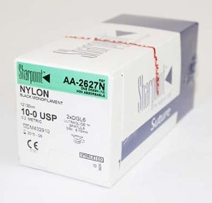Nonabsorbable Suture with Needle Surgical Specialties™ Nylon DGL6 3/8 Circle Ophthalmic Spatula Needle Size 10-0 Monofilament
