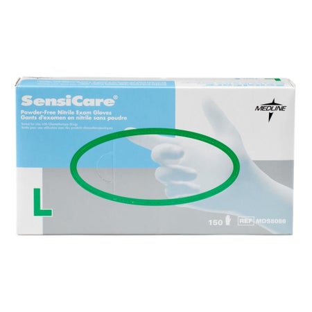 Exam Glove SensiCare® Large 150 per Box NonSterile Nitrile Standard Cuff Length Textured Fingertips Blue Chemo Tested