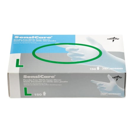 Exam Glove SensiCare® Large 150 per Box NonSterile Nitrile Standard Cuff Length Textured Fingertips Blue Chemo Tested