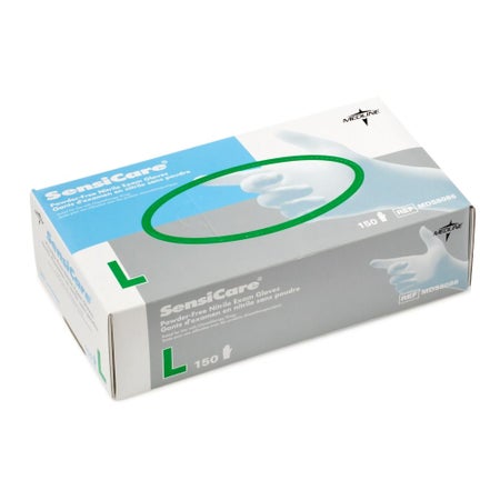 Exam Glove SensiCare® Large 150 per Box NonSterile Nitrile Standard Cuff Length Textured Fingertips Blue Chemo Tested