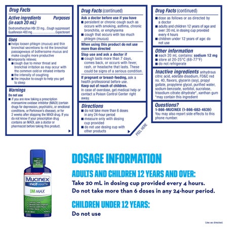 Cold and Cough Relief Mucinex® Fast-Max™ DM Max 400 mg - 20 mg / 20 mL Strength Liquid 6 oz.