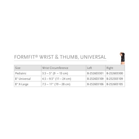 Wrist Brace Ossur® Formfit® Universal Aluminum / Copper / Cotton / Polyamide / Polyester / Polyurethane Right Hand Black One Size Fits Most