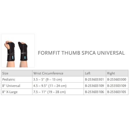 Wrist Brace with Thumb Spica Ossur® Formfit® Aluminum / Copper / Cotton / Polyamide / Polyester / Polyurethane Right Hand Black One Size Fits Most