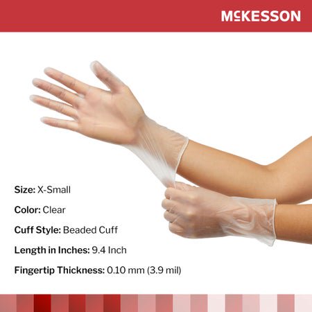 Exam Glove McKesson X-Small 150 per Box NonSterile Vinyl Standard Cuff Length Smooth Clear Not Rated