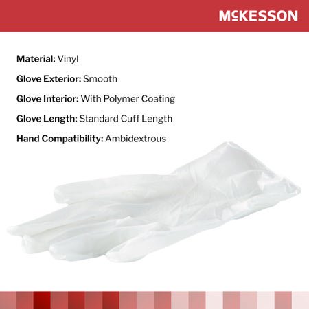 Exam Glove McKesson X-Small 150 per Box NonSterile Vinyl Standard Cuff Length Smooth Clear Not Rated