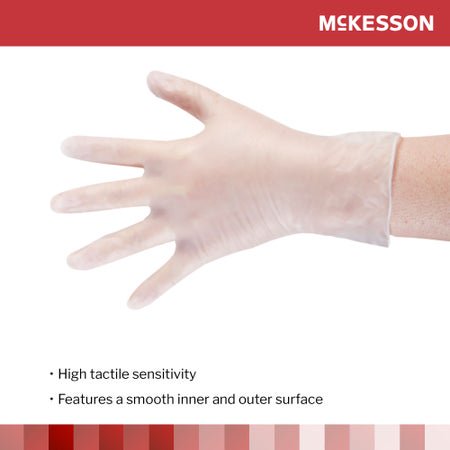 Exam Glove McKesson X-Small 150 per Box NonSterile Vinyl Standard Cuff Length Smooth Clear Not Rated