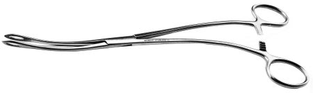Uterine Forceps BR Surgical Fletcher-Van Doren 9-1/2 Inch Length OR / Surgical Grade Stainless Steel NonSterile Locking Finger Ring Handle Double Curved Narrow Serrated Fenestrated Oval Jaws