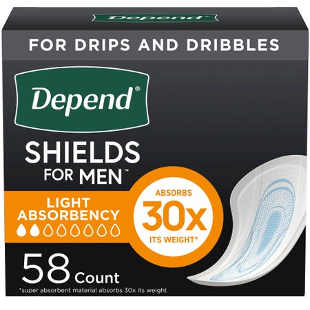Bladder Control Pad Depend® Shields for Men 5 X 7-1/2 Inch Light Absorbency Sodium Polyacrylate Core One Size Fits Most