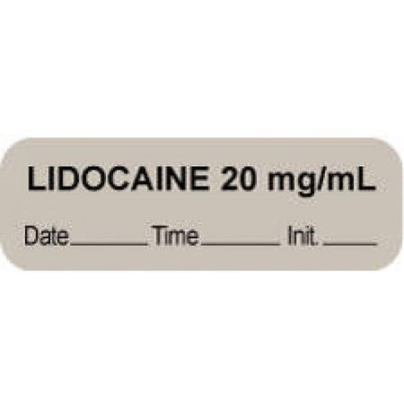 Drug Label PDC® Anesthesia Label Lidocaine 20 mg/mL Date_Time_Int Gray 1/2 X 1-1/2 Inch