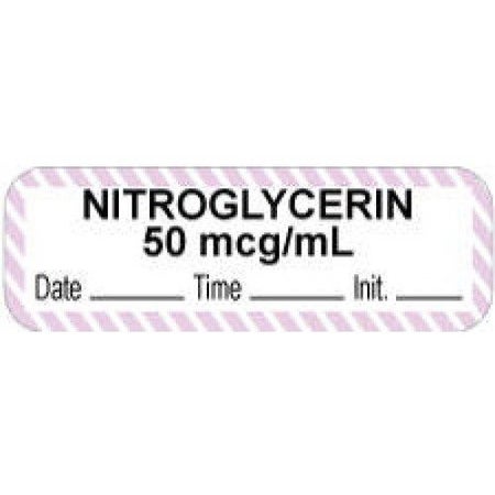 Drug Label PDC® Anesthesia Label Nitroglycerine 50mcg/mL Date_Time_Int Violet / White 1/2 X 1-1/2 Inch