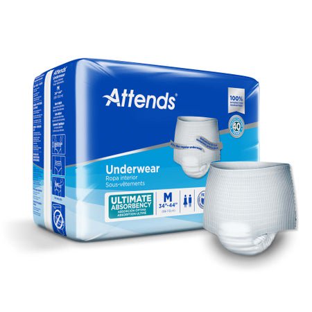 Absorbent Underwear Attends® Pull On with Tear Away Seams Adult Medium Unisex Disposable Heavy Absorbency
