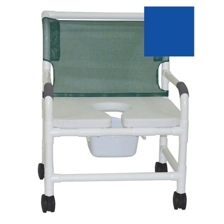 Commode / Shower Chair MJM International Deluxe Fixed Arms PVC Frame Mesh Backrest with Pushbar 26 Inch Seat Width 425 lbs. Weight Capacity