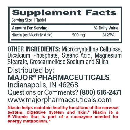 Dietary Supplement Major® Niacin 500 mg Strength Tablet 100 per Bottle