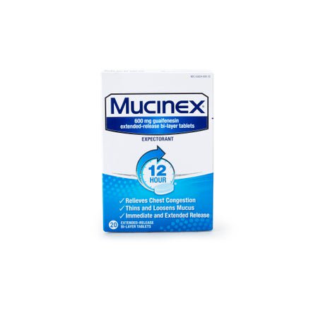 Cold and Cough Relief Mucinex® 600 mg Strength Tablet 20 per Box