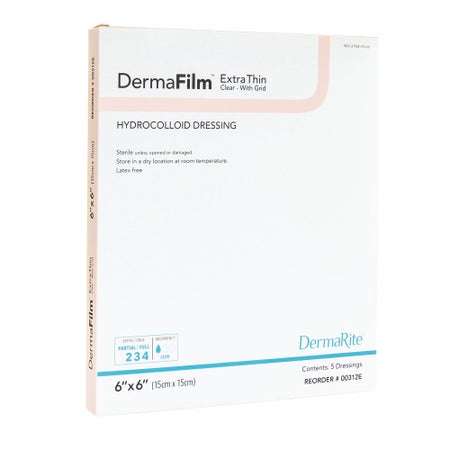 Thin Hydrocolloid Dressing DermaFilm® Film Backing 6 X 6 Inch Square Hydrocolloid / Film