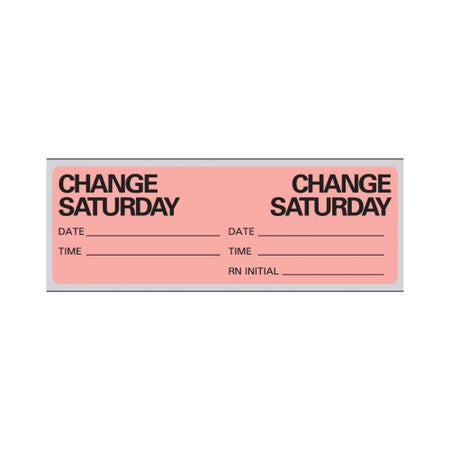 Pre-Printed Label pdc® Anesthesia Label Fluorescent Red Paper Change Saturday, Date, Time, Rn Initial Black Syringe Label 1 X 2-15/16 Inch