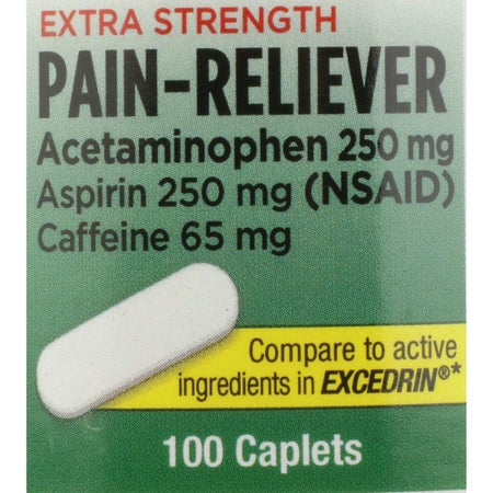 Pain Relief Geri-Care® 250 mg - 250 mg - 65 mg Strength Acetaminophen / Aspirin / Caffeine Caplet 100 per Bottle