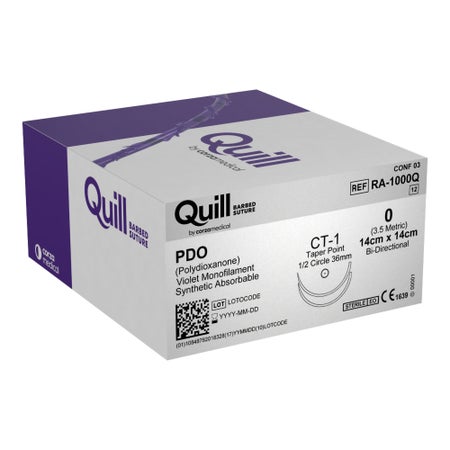 Absorbable Quill Barbed Suture with Needle Quill™ Polydioxanone CT-1 1/2 Circle Taper Point Needle Size 0 Barbed Monofilament