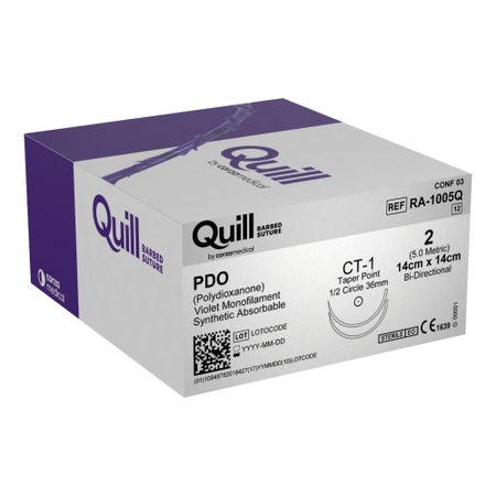 Absorbable Quill Barbed Suture with Needle Quill™ Polydioxanone CT-1 1/2 Circle Taper Point Needle Size 2 Barbed Monofilament