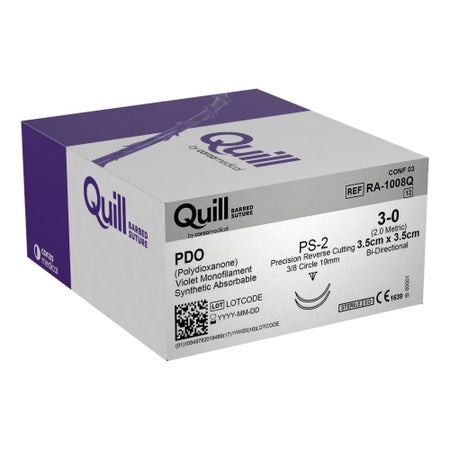 Absorbable Quill Barbed Suture with Needle Quill™ Polydioxanone PS-2 3/8 Circle Precision Reverse Cutting Needle Size 3-0 Barbed Monofilament