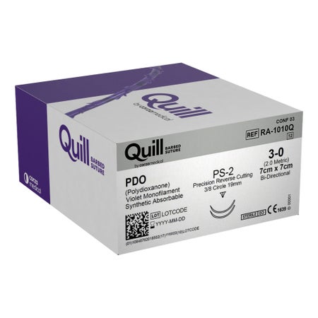 Absorbable Quill Barbed Suture with Needle Quill™ Polydioxanone PS-2 3/8 Circle Precision Reverse Cutting Needle Size 3-0 Barbed Monofilament