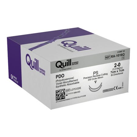 Absorbable Quill Barbed Suture with Needle Quill™ Polydioxanone PS 3/8 Circle Precision Reverse Cutting Needle Size 2-0 Barbed Monofilament