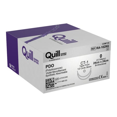Absorbable Quill Barbed Suture with Needle Quill™ Polydioxanone CT-1 1/2 Circle Taper Point Needle Size 0 Barbed Monofilament
