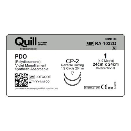 Absorbable Quill Barbed Suture with Needle Quill™ Polydioxanone CP-2 1/2 Circle Reverse Cutting Needle Size 1 Barbed Monofilament