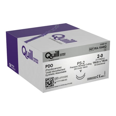 Absorbable Quill Barbed Suture with Needle Quill™ Polydioxanone PS-2 3/8 Circle Precision Reverse Cutting Needle Size 2-0 Barbed Monofilament