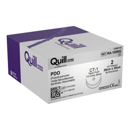 Absorbable Quill Barbed Suture with Needle Quill™ Polydioxanone CT-1 1/2 Circle Taper Point Needle Size 2 Barbed Monofilament