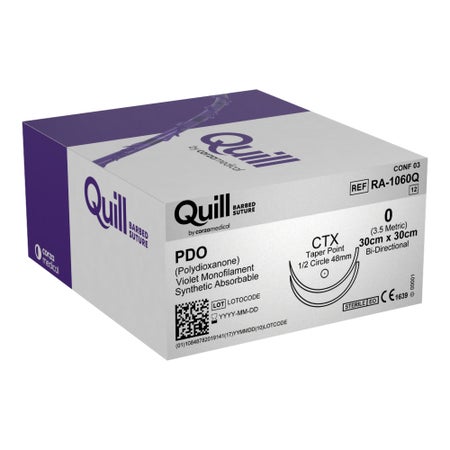 Absorbable Quill Barbed Suture with Needle Quill™ Polydioxanone CTX 1/2 Circle Taper Point Needle Size 0 Barbed Monofilament