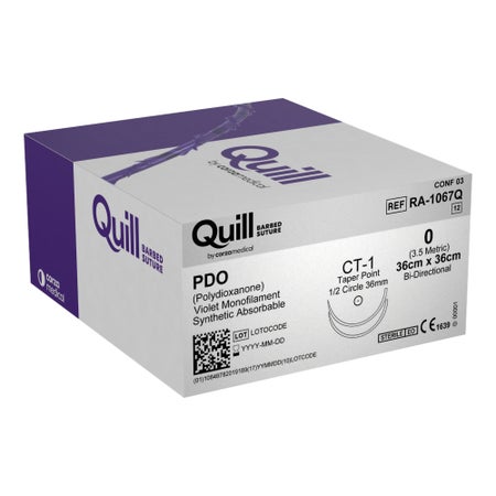 Absorbable Quill Barbed Suture with Needle Quill™ Polydioxanone CT-1 1/2 Circle Taper Point Needle Size 0 Barbed Monofilament