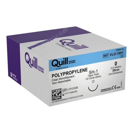 Nonabsorbable Quill Barbed Suture with Needle Quill™ Polypropylene SH-1 1/2 Circle Taper Point Needle Size 0 Barbed Monofilament