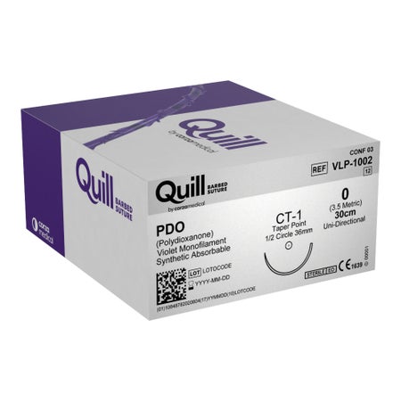 Absorbable Quill Barbed Suture with Needle Quill™ Polydioxanone CT-1 1/2 Circle Taper Point Needle Size 0 Barbed Monofilament