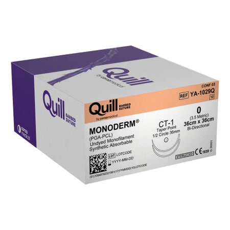 Absorbable Suture with Needle Quill™ Monoderm™ Polyglycolic Acid / PCL CT-1 1/2 Circle Taper Point Needle Size 0 Barbed Monofilament