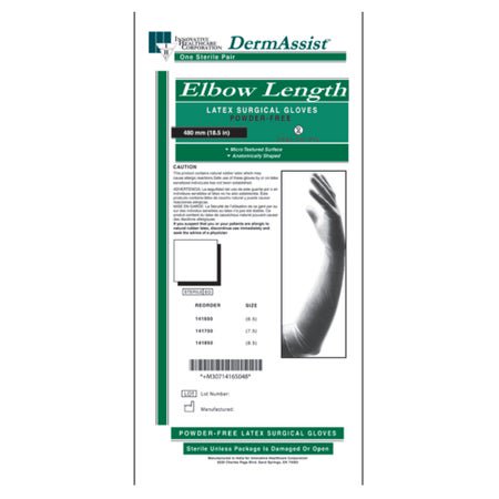 Surgical Glove DermAssist® Elbow Length Size 7.5 25 Pairs per Box Sterile Latex Extended Cuff Length Fully Textured White Not Chemo Approved