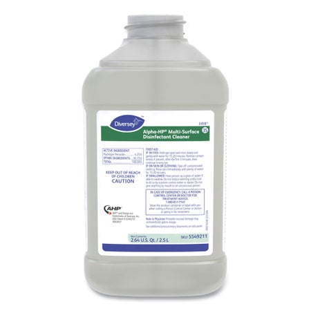 Surface Disinfectant Cleaner Diversey™ Alpha-HP® Peroxide Based J-Fill® Dispensing Systems Liquid Concentrate 2.5 Liter Bottle Citrus Scent NonSterile