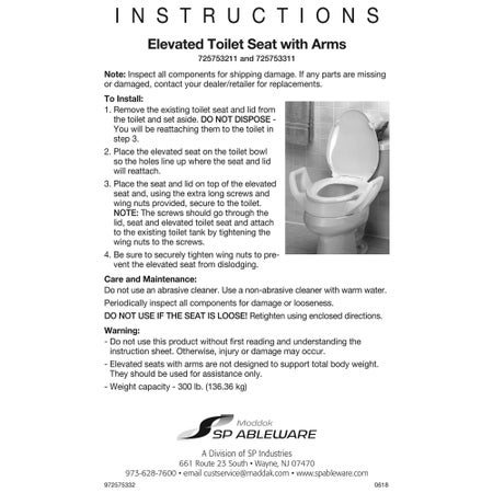 Raised Toilet Seat with Arms Bath Safe™ 4 Inch Height Elongated 300 lbs. Weight Capacity