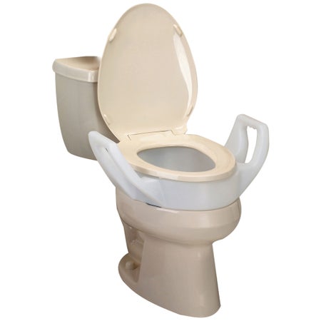 Raised Toilet Seat with Arms Bath Safe™ 4 Inch Height Elongated 300 lbs. Weight Capacity
