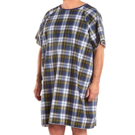 Patient Exam Gown TieBack™ One Size Fits Most Blue Plaid Print Reusable