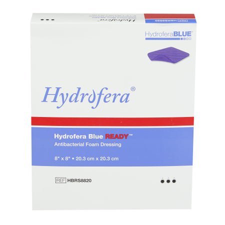 Antibacterial Foam Dressing Hydrofera BLUE® READY 8 X 8 Inch Without Border Without Film Backing Nonadhesive Square Sterile