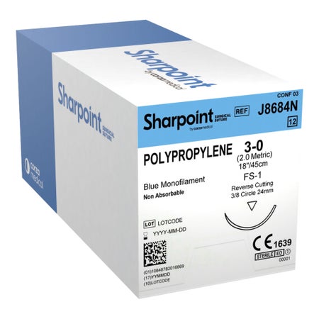 Nonabsorbable Suture with Needle Surgical Specialties™ Polypropylene DS24 3/8 Circle Precision Reverse Cutting Needle Size 3-0 Monofilament