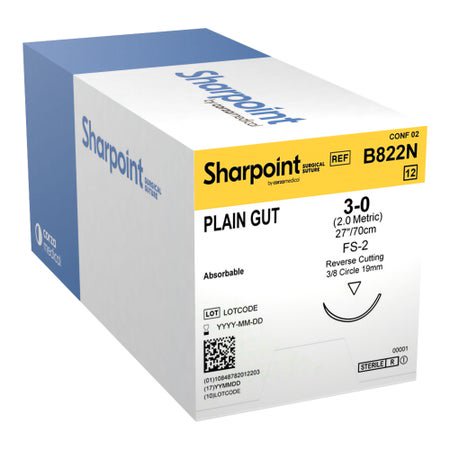 Absorbable Suture with Needle Surgical Specialties™ Plain Gut DSM18 3/8 Circle Precision Reverse Cutting Needle Size 3-0 Monofilament