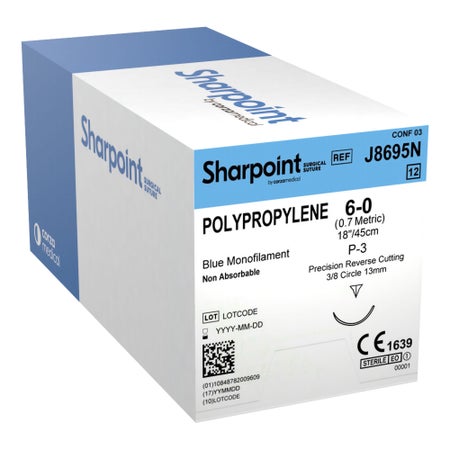 Nonabsorbable Suture with Needle Surgical Specialties™ Polypropylene DSM13 3/8 Circle Precision Reverse Cutting Needle Size 6-0 Monofilament