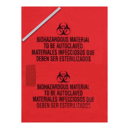 Autoclavable Biohazard Waste Bag Biohazard Symbol / Biohazardous Waste to be Autoclaved 1 to 2 gal. Red 8 X 12 Inch