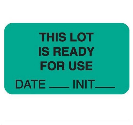 Pre-Printed Label Auxiliary Label Yellow Paper THIS LOT IS READY FOR USE / DATE____ INIT____ Black Quality Control Label 1 X 3-3/4 Inch