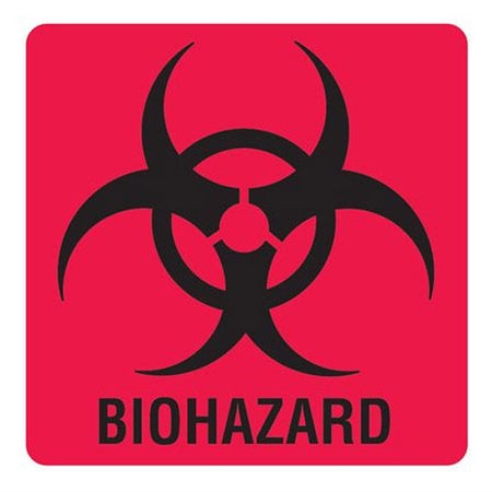 Pre-Printed Label Caution Label Red Vinyl BIOHAZARD Black Biohazard 6 X 6 Inch
