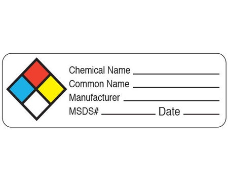 Pre-Printed Label Shamrock Caution Label White Paper Chemical Name _____ / Common Name ______ / Manufacturer _______ MSDS# ______ Date ____ Black / Color Block Biohazard 1 X 3 Inch
